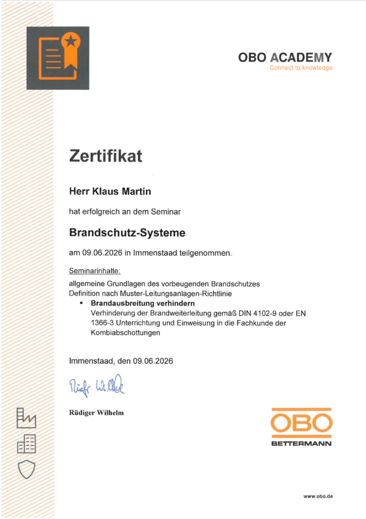 Brandschutzschulung Zertifikat